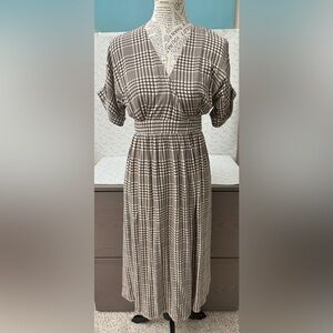 Women’s Urban Outfitters Gabrielle Brown Gingham Plaid Wrap Midi Dress Small